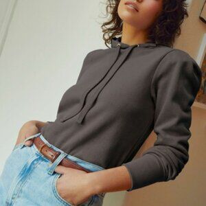 Nation Ltd Jeannie Bold Shoulder Hoodie 100% Cotton Sweater Grey Sz M